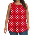 thumbnail image 2 of Tank Tops for Women under $5 Sleeveless Round-Neck Pleats Round Dot Printed T-shirt Red L, 2 of 6