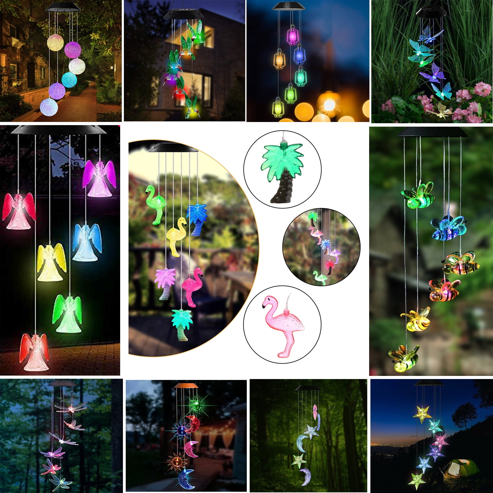 iMeshbean Solar Flamingo Wind Chimes Color-changing For Garden, Home ...