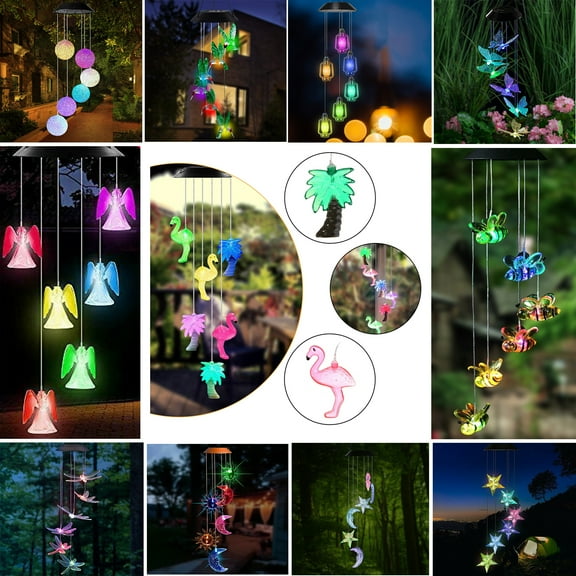 iMeshbean Solar Flamingo Wind Chimes Color-changing For Garden, Home, Yard Decorations, Outdoor Light