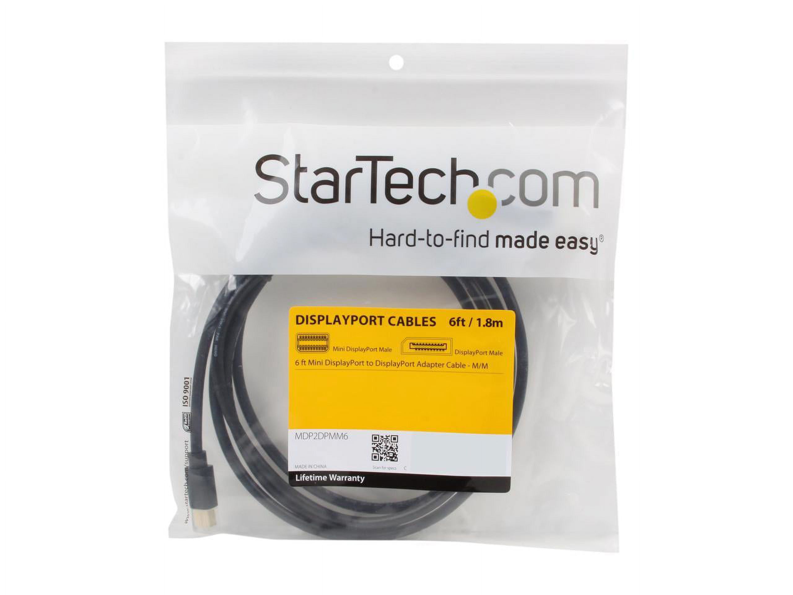 StarTech.com Model MDP2DPMM6 Mini DisplayPort to DisplayPort 1.2 Adapter Cable M/M - DisplayPort 4k Male to Male - image 3 of 3