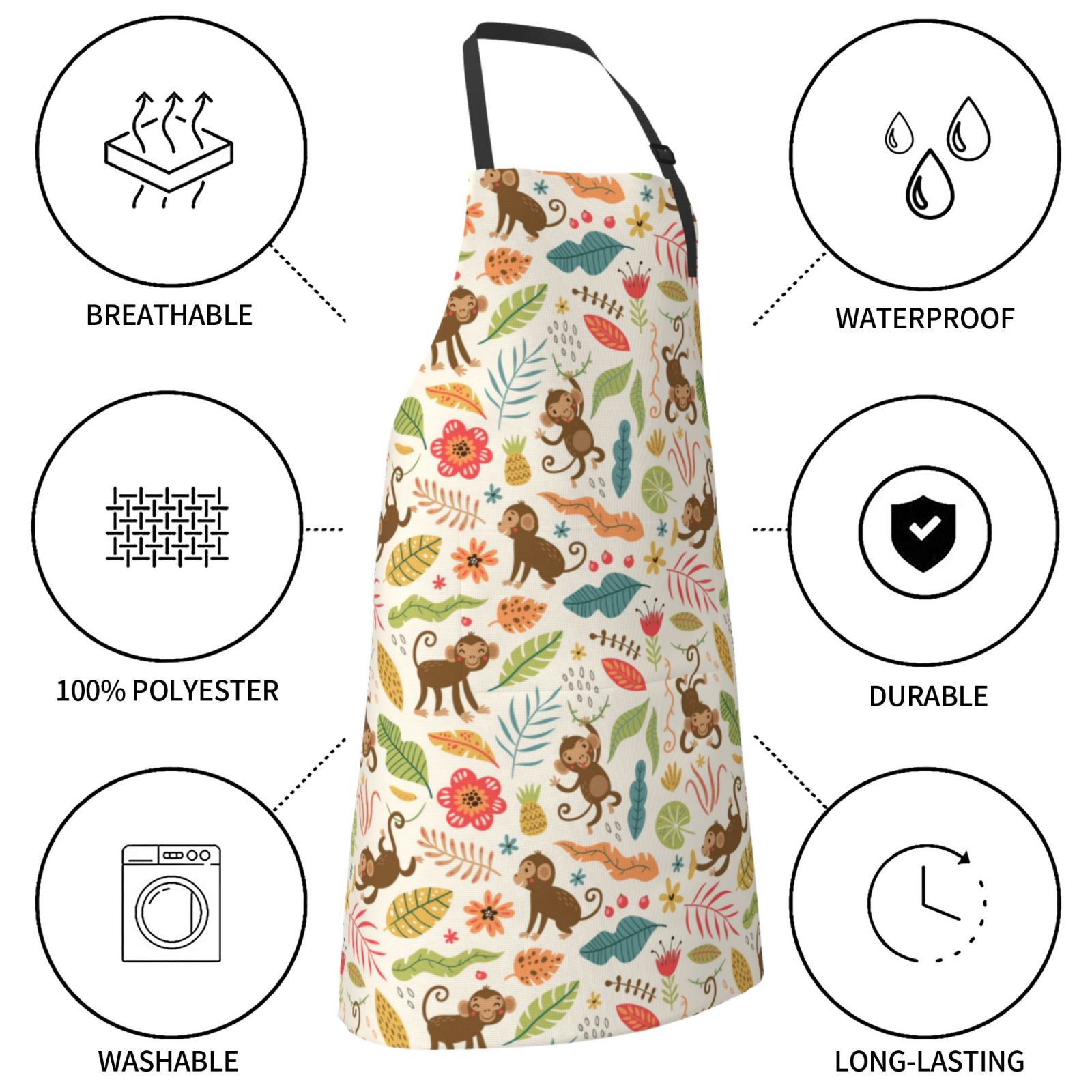 Kdxio Monkeys in the Jungle Apron with Pockets Adjustable Kitchen Aprons for Men Women Waterproof Aprons for Cooking,Drawing,Crafting, Baking Household Cleaning