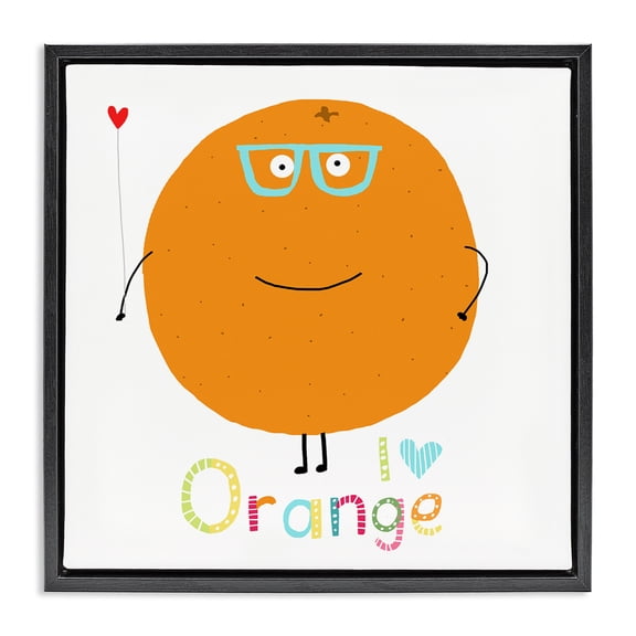 Stupell Industries Contemporary Fun Smiling Orange Black Floating Frame Canvas Art, 18 x 18, by Carla Daly