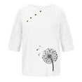 thumbnail image 4 of USSUMA Womens Tops Dressy Casual Summer Short Sleeve Dandelion Print Shirts for Women Trendy Cotton Linen Graphic Button Round Neck T-Shirts Blouses for Women Plus Tunic, 4 of 5