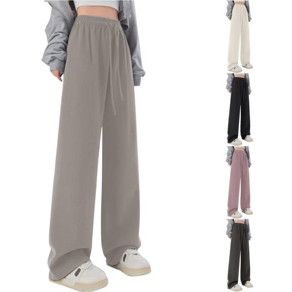 Krdevn Girls Drawstring Wide Leg Casual Pants Elastic High Waist Loose Flow Fit Soft Easy Care Trousers Street Sports School Daily All Season Versatile Wear,9-10 Years