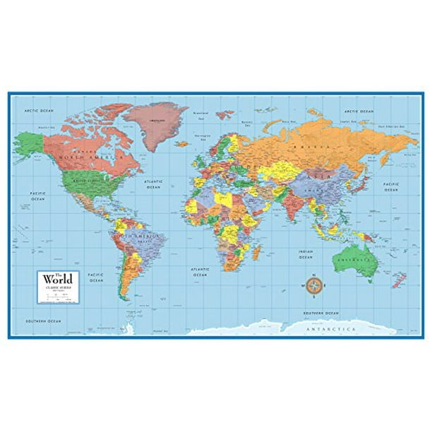 24x36 World Classic Elite Wall Map Mural Poster - Walmart.com