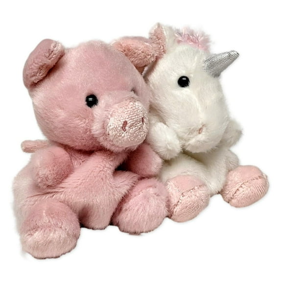 Set of 2 WIZARD PIG & SASSY UNICORN Palm Pals 5" Stuffed Animal Plush, Aurora