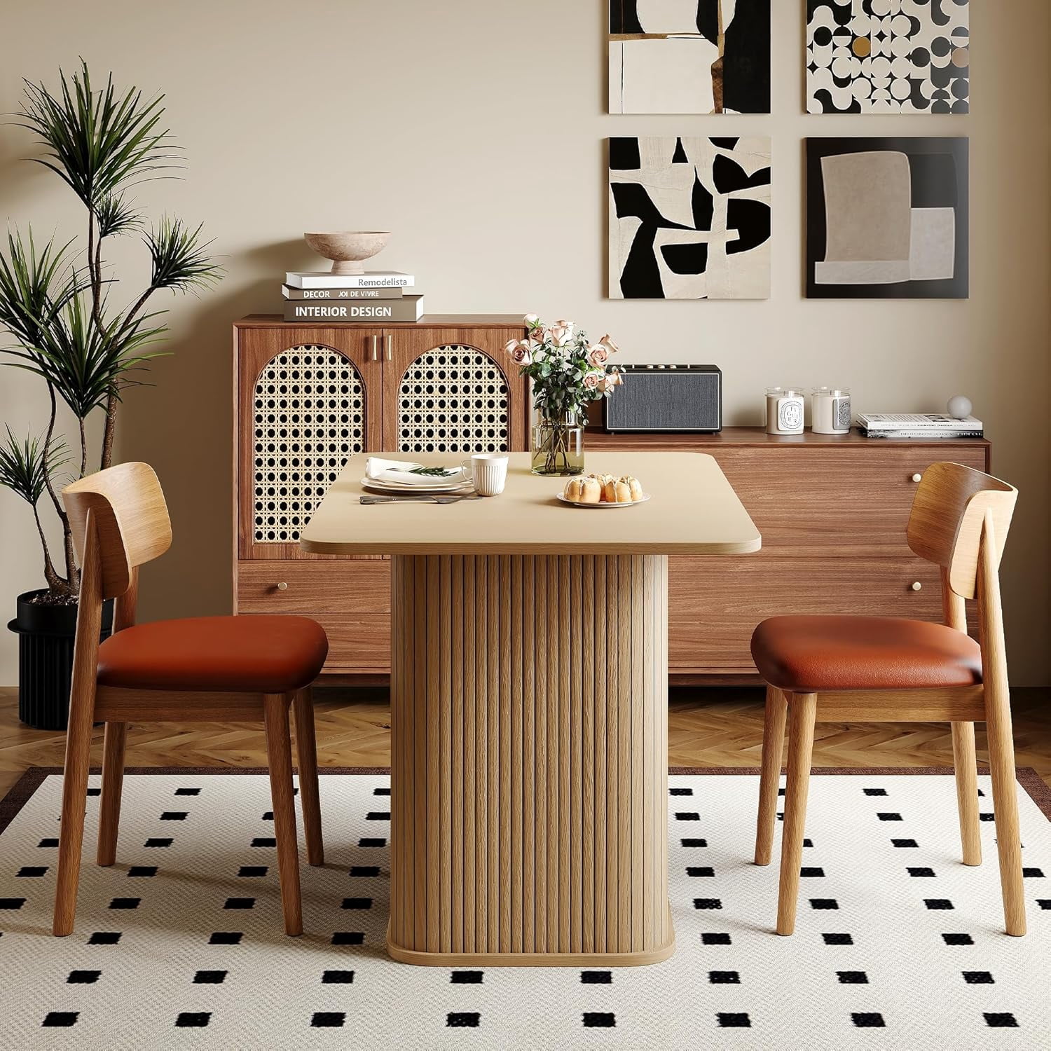 LAZZO 43.3" Dining Table for 4 People, Small Rectangular Kitchen Table with 3-Tier Storage Shelf, Oak