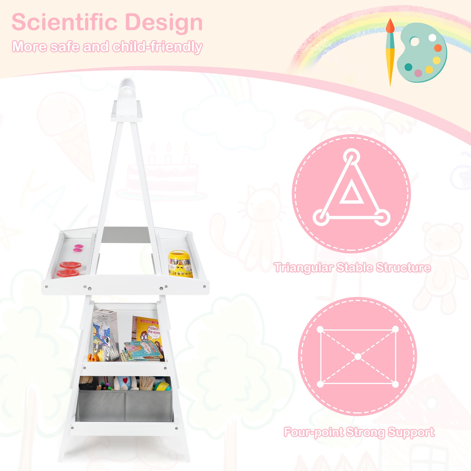 LINLUX 3 in 1 Kids Art Easel Drawing Board Double-Sided Whiteboard Chalkboard, White