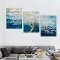 thumbnail image 4 of Shadudu Large Hand Painted Wall Art Living Room Blue Horizontal Pictures with Textured Trees on Canvas Modern Painting Artwork for Home Decor 12x16x3pcs, 4 of 6