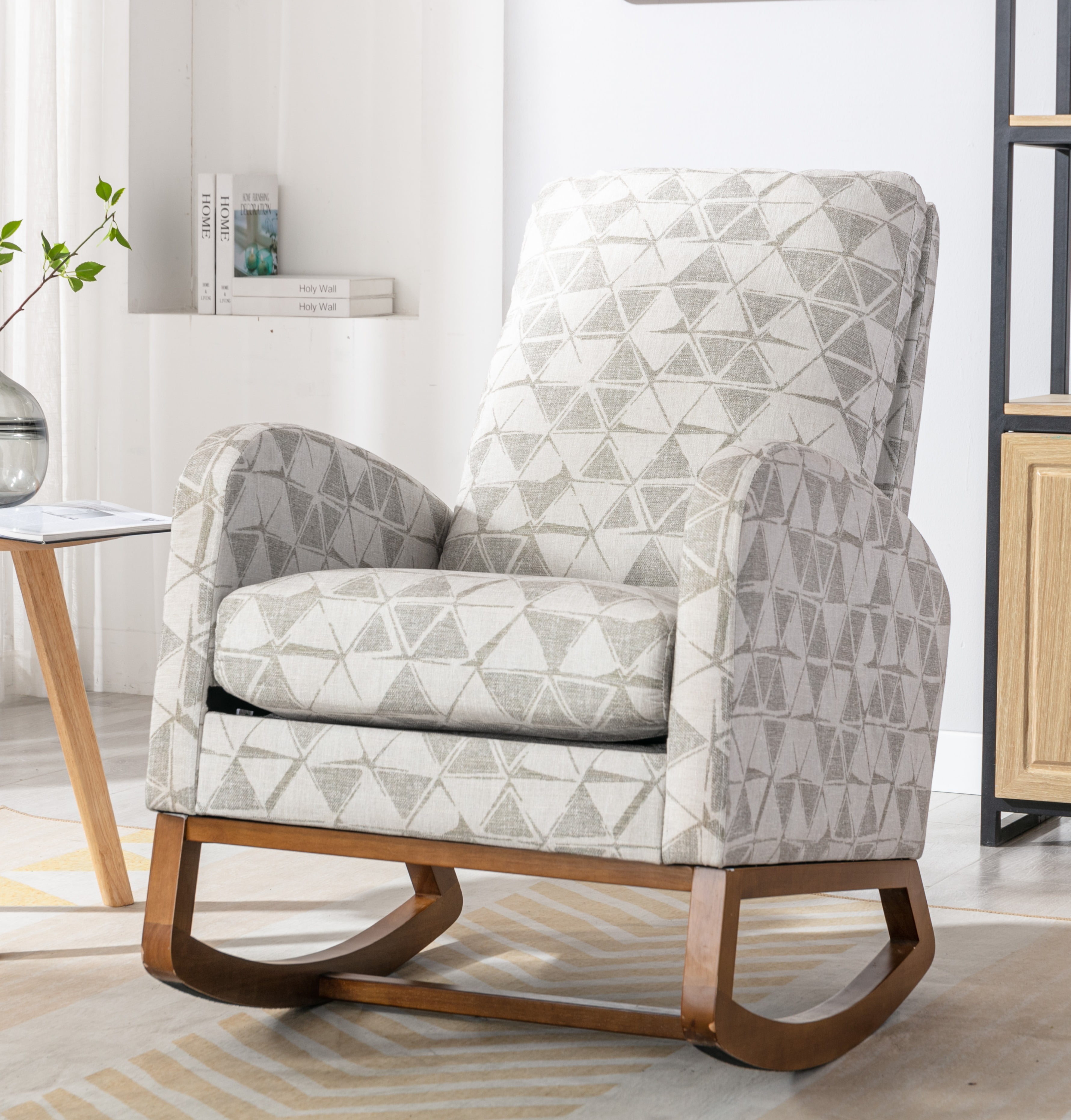 High Back Contoured Design Rocking Chair with Side Pocket Mid-Century ...