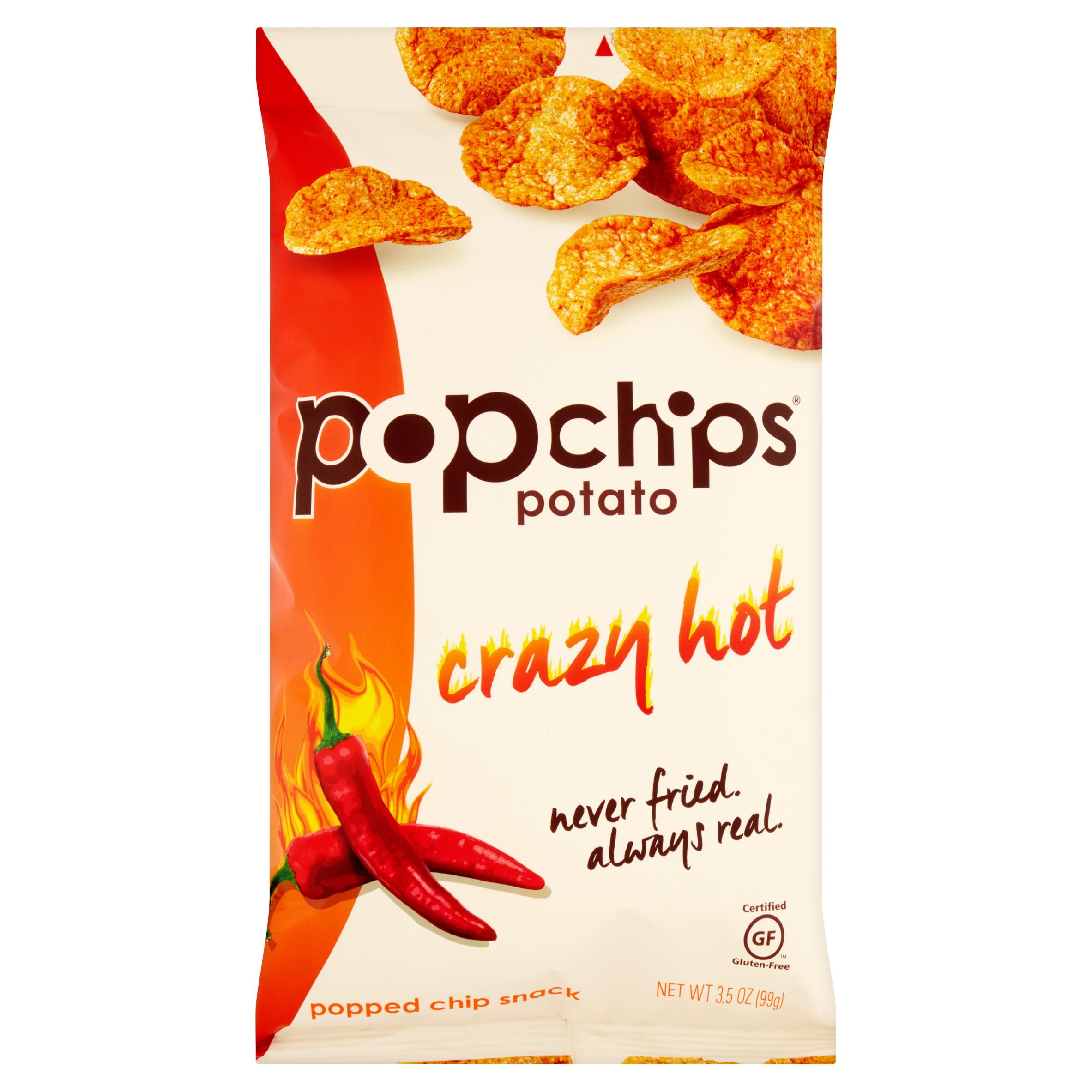 Popchips Potato Crazy Hot Popped Chip Snack, 3.5 oz, 12 pack