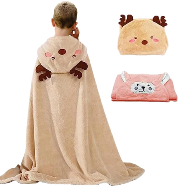 SAYCHEESE Toalla de Baño con Capucha – Toalla para Playa o Alberca, Bata de Baño Ultra Suave y Absorbente de Algodón 85 x 150 cm para Niños y Niñas (Venado)