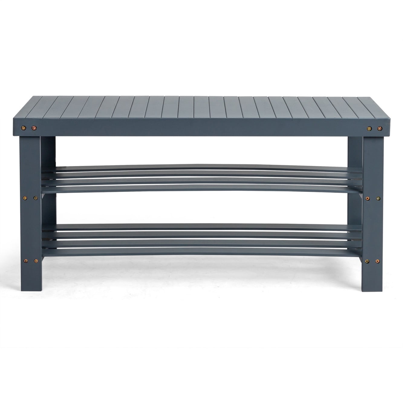 Tcbosik Bamboo Shoe Rack Bench, 3-Tier Storage with Seamless Top, 35.4" Entryway Bench and Shoe Organizer, Space-Saving Design, Gray