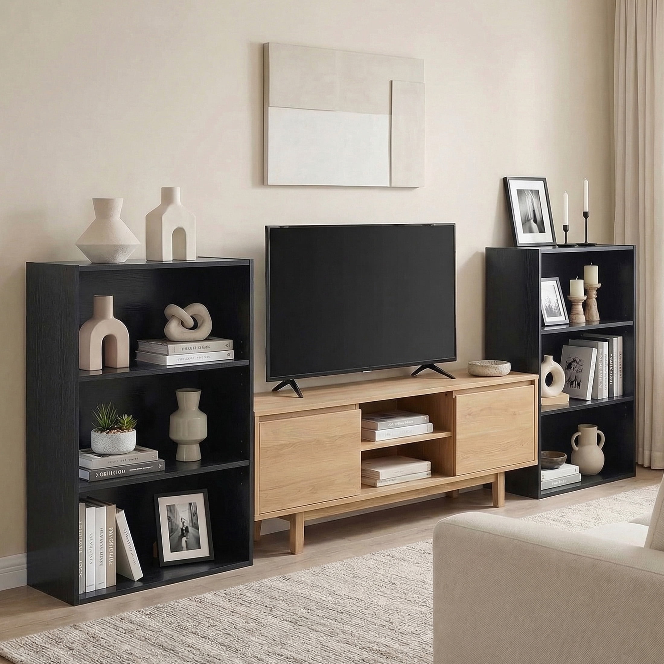 CONCETTA 3 Shelf Bookcase, 32 Inch Tall Floor Standing Open Bookshelf for Home Office and Living Room, Black