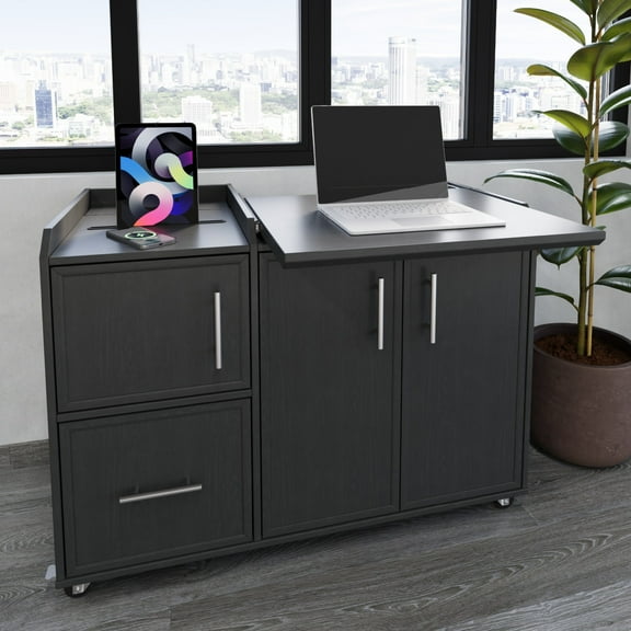 Realspace® 40"W Multifunction Mobile File Cabinet Printer Stand with Integrated Power & Charging, Espresso Oak, BIFMA Compliant