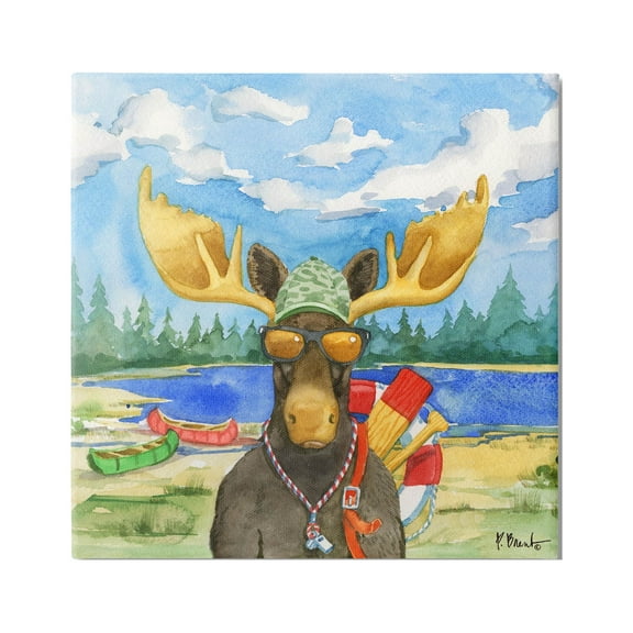 Stupell Industries Happy Camper Life Guard Moose Painting Gallery Wrapped Canvas Print Wall Art, Design by Paul Brent