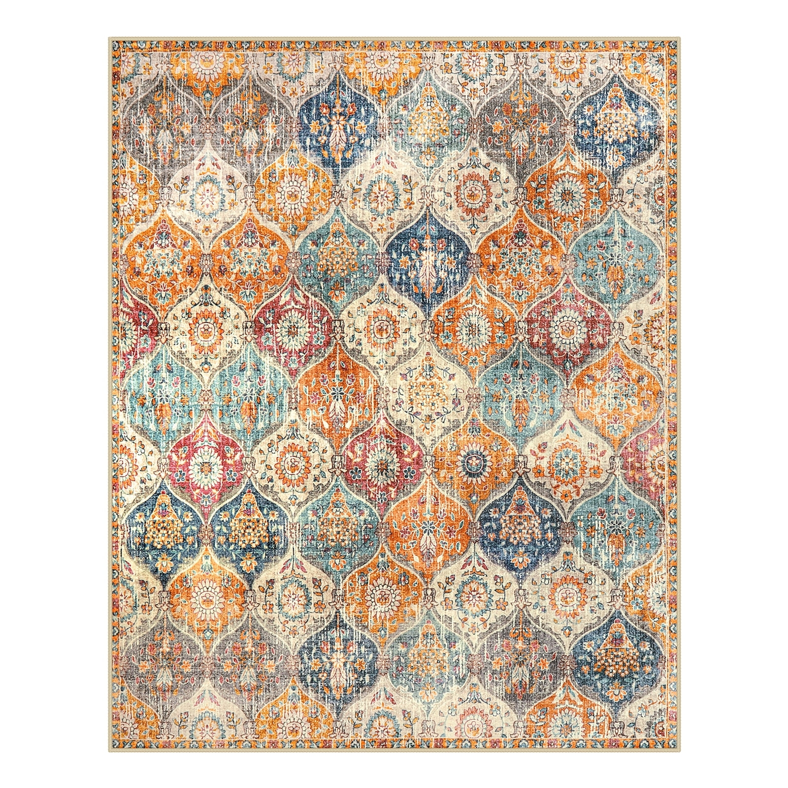 Moynesa 8'x10' Large Area Rug for Living Room Indoor Moroccan Vintage Washable Rug Ultra-Thin Foldable Soft Rug Non-Slip Accent Rugs for Living Bedroom Office Dining Room,Cream