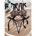 thumbnail image 3 of Conjunto de lencería con bordado de mariposas, sujetador de malla sin forro y tanga de tiras, lencería y ropa interior sexy para mujer, 3 of 5
