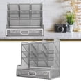 thumbnail image 4 of Mesh Pen Organizer, 9 Compartments Pull Out Drawer 45° Tilt Iron Mesh Silver Mesh Desk Organizer  For Markers For Rulers, 4 of 8