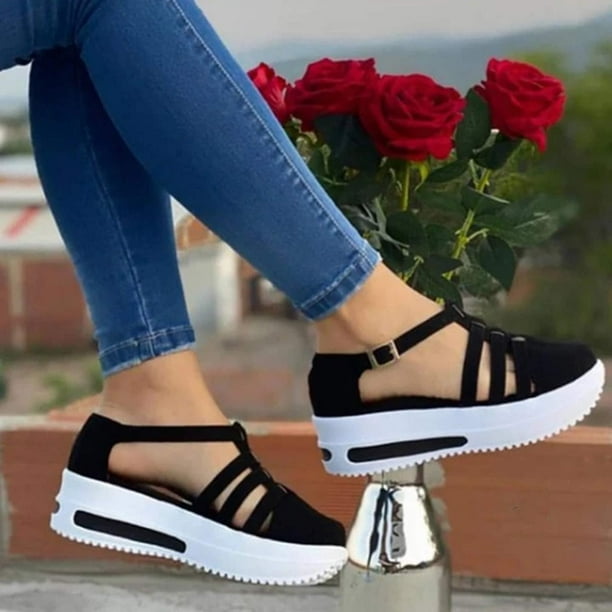 LoyisViDion Womens Sandals Clearance Ladies Wedge Platform Buckle ...