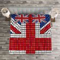 thumbnail image 3 of Ambesonne Union Jack Quilted Bedspread Set 3 Pcs, Mosaic British Flag, King Size, Royal Blue Red White, 3 of 3