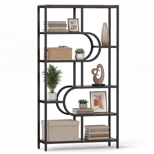 Costway 1 PCS 5-Tier Bookshelf Tall Etagere Bookcase with Open Storage Shelves Rustic Brown