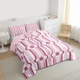 thumbnail image 3 of Manfei Geometric Hexagon Stripes 3 Pieces Queen Comforter Set for Children Teens Adults,Vintage Aesthetic Ultra Soft Bedding Sets,Minimalist Mid Century Bedding Comforter Set Breathable, 3 of 8