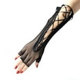 thumbnail image 2 of GILIGEGE Punk Fishnet Long Gloves Black Mesh Arm Sleeve Fingerless Elbow Length Rope Gloves Elegant Halloween Party Lace Evening Fashion Opera Gloves 80S 1920S Gloves for Women And Girls Black, 2 of 4