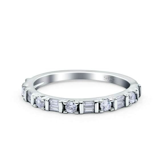 Simulated Cubic Zirconia Size-5 Half Eternity Ring Wedding Engagement Band Baguette Round CZ 925 Sterling Silver