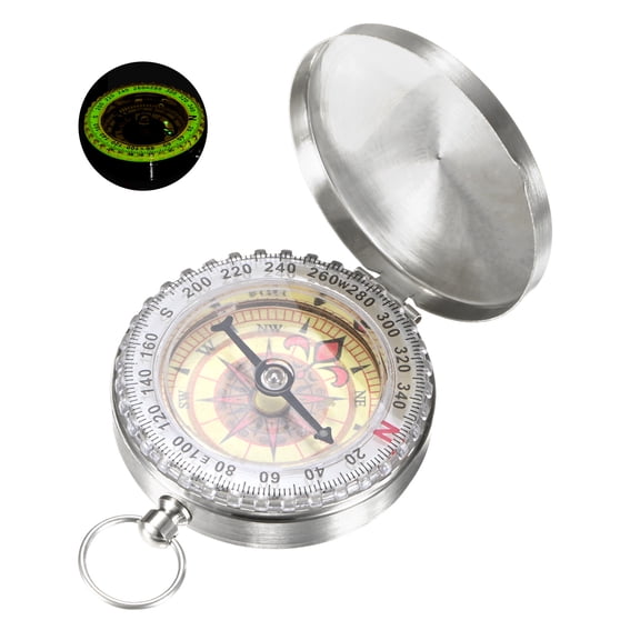 Uxcell Camping Survival Compass [1PCS] - Copper Clamshell Glow in the Dark Orienteering Compass- [Silver Tone]