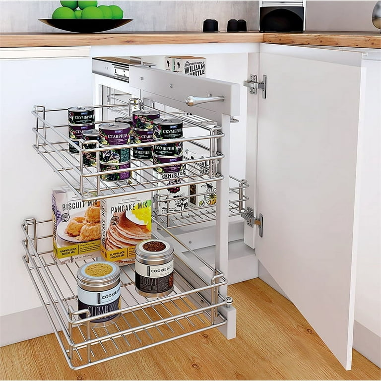 Kitchen Cabinet Corner Basket Drawer Stainless steel Double-Layer whirl  Pull-out Storage Organizers Removable,Height Adjustable