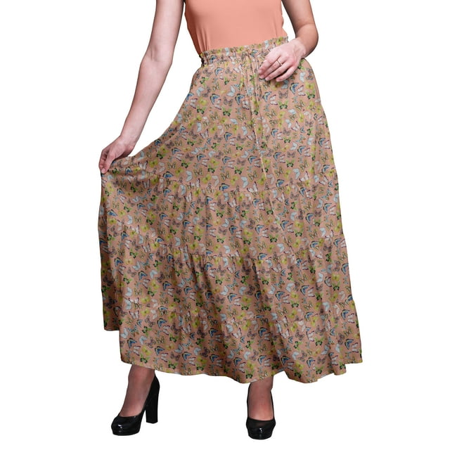 Bimba Jupes pour Femmes Longueur Longue Coton Imprimé Maxi Bohème Jupe d'Été