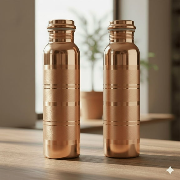 Pure Copper Silver Touch Water Bottle | Ayurvedic Leak-Proof Drinkware for Daily Use Pack Of 2(With Free 2 Silver Touch Glass)