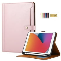 Dteck iPad 9th/8th/7th Generation 10.2 Inch Case 2021/2020/2019, Premium Front Pocket Leather Business Folio Stand Cover with Built-in Pencil Holder Auto Wake Sleep for iPad 10.2", Pink