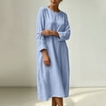 thumbnail image 6 of Lnmiateer Women Crew Neck Linen Midi Dress 3/4 Roll Cuff Sleeve Drop Shoulder Relaxed A-Line Coastal Holiday Weekend Casual Loungewear Outfit, 6 of 8