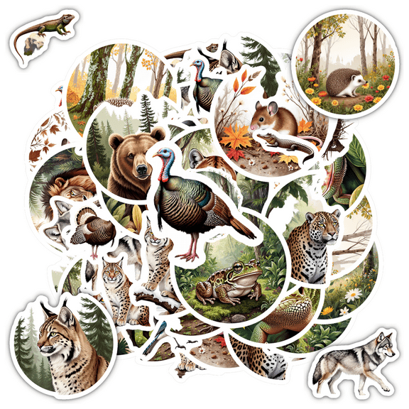 35pcs Realistic Animal Stickers Forest Wildlife Stickers Natural Scenery Stickers for Luggage Fridge Guitar