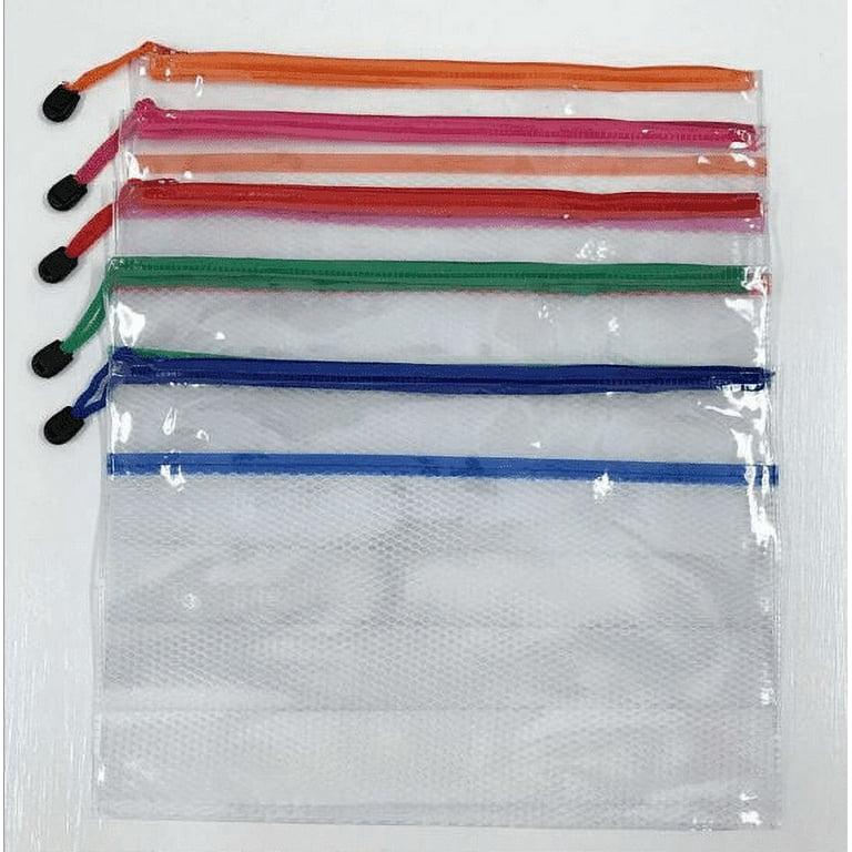 Plastic Mesh Zipper Pouch (Black, 12 Packs),Extra Large Water