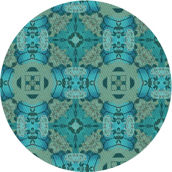 Ahgly Company Machine Washable Indoor Round Transitional Turquoise Green Area Rugs, 6' Round