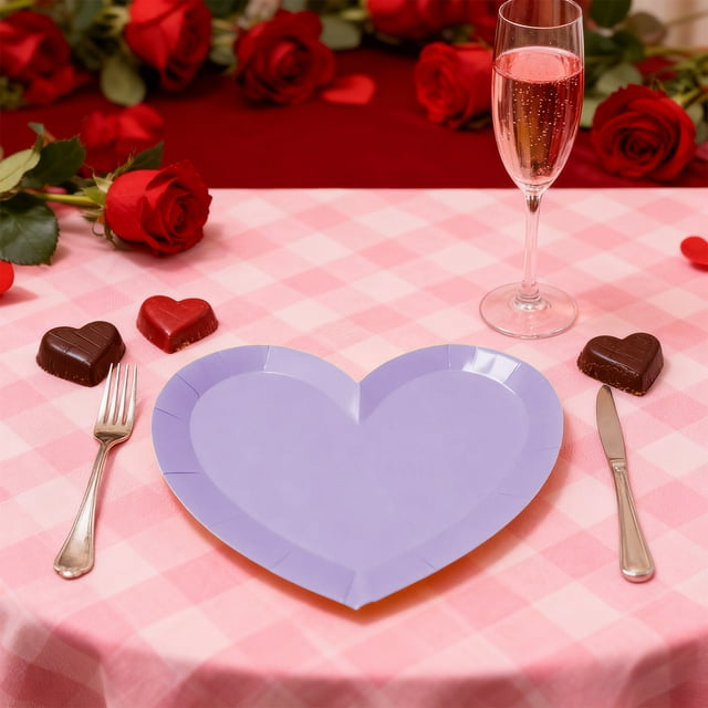 Valentines Day Paper Tray, Heart Shaped Disposable Party Plates, Premium Macaron Monochrome Design for Wedding Decorations, Purple