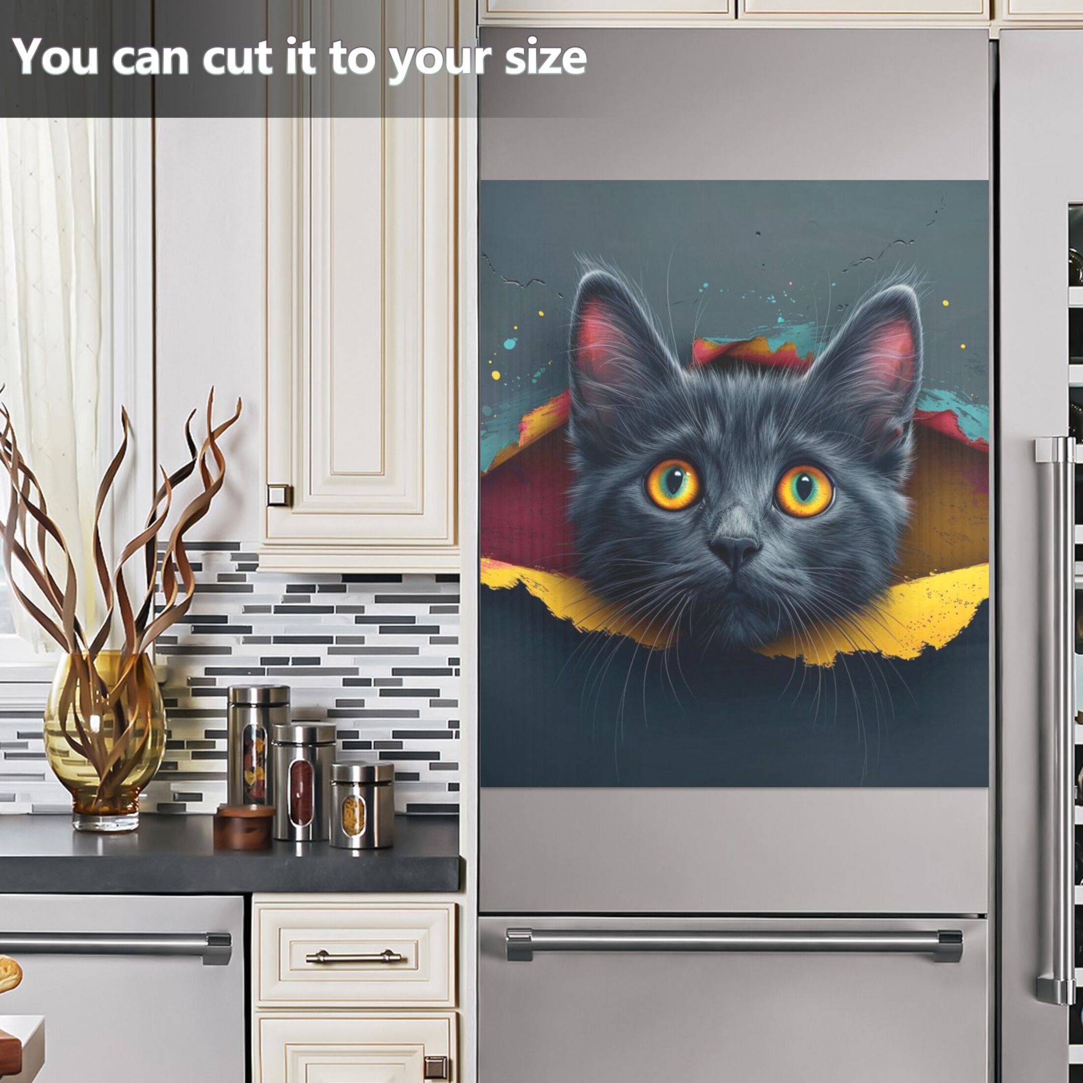 Cat Through The Wall Magnetic Dishwasher Cover Magnet Refrigerator Dishwashers Sticker Kitchen Decorative Art Panel Decal 23"x26"