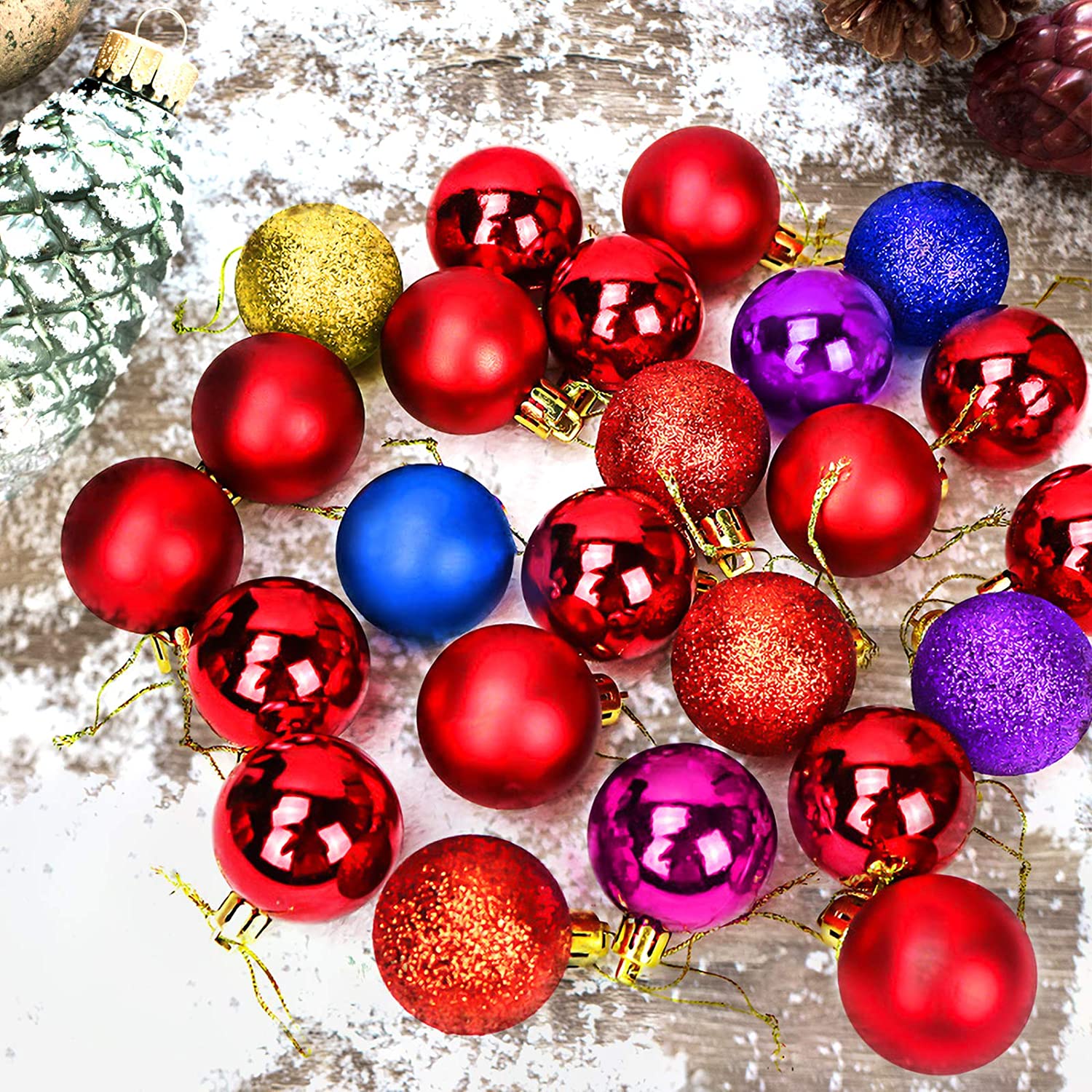 Boules De Noël Rouge Or, 30pcs Mini Boules De Noël, 3CM Baubles D'arbre