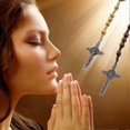 thumbnail image 5 of 2Pcs Catholic Cross Rosary Necklace with Natural Wood Prayer Beads, Multi-Color Medal Cross Options, 5 of 5