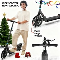 LNOW Kick Scooter-9IN Big Wheels for Teens & Adults, Hand Brake & Shock Absorption, Adult Manual Kick Scooter | Foldable & Height Adjustable