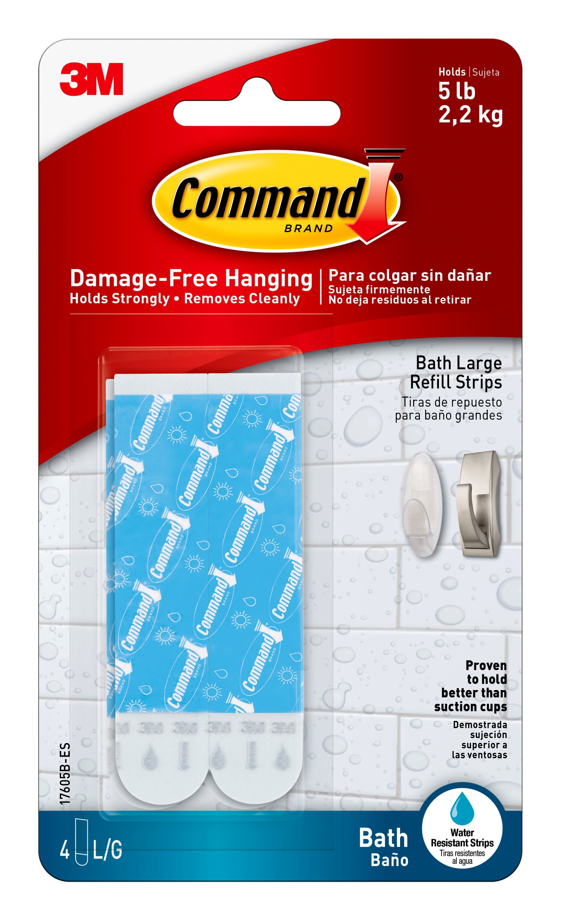 Command Bath Refill Strips, Large, 4 Water-Resistant Strips/Pack, Bathroom Organization