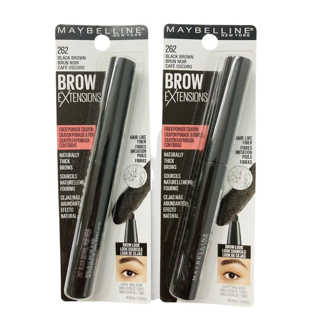 Pack of 2 Maybelline New York Brow Extensions Fiber Pomade Crayon Eyebrow Makeup, Black Brown # 262