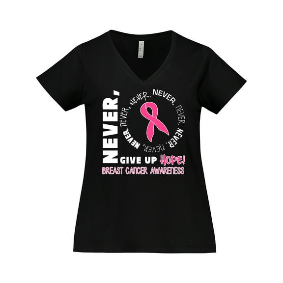 Inktastic Never Give Up Hope Breast Cancer Awareness Women's Plus Size V-Neck T-Shirt