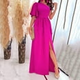thumbnail image 3 of Wedding Guest Dresses for Women One Shoulder High Waist Formal Cocktail Party Dress Short Sleeve Side Slit Maxi Dress, 3 of 6