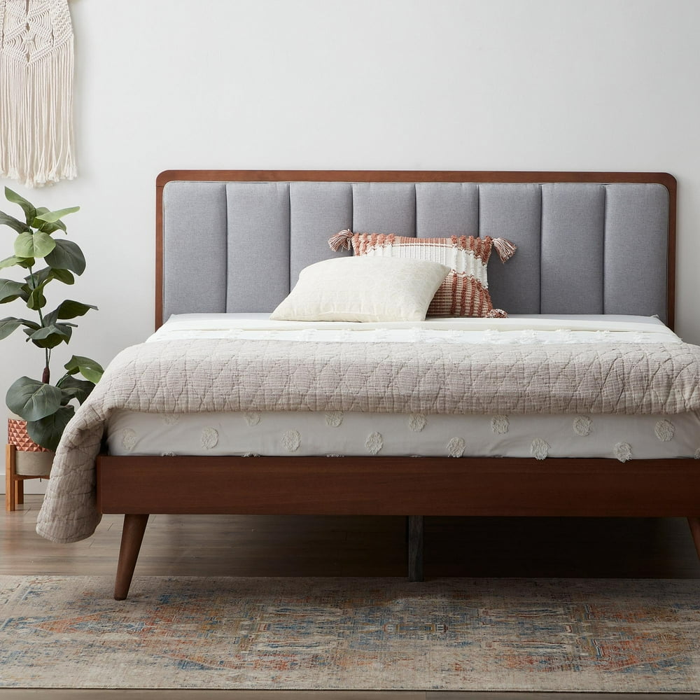 Rest Haven Wood Platform Bed With Upholstered Vertical Channel