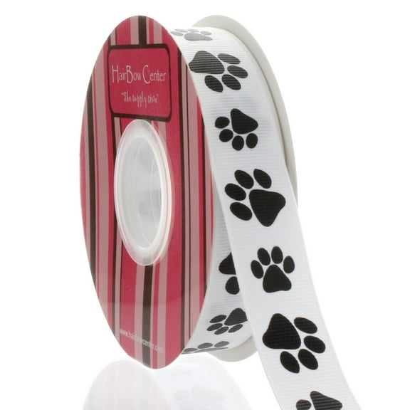 7/8" Black Paw Grosgrain Ribbon 25 Yards