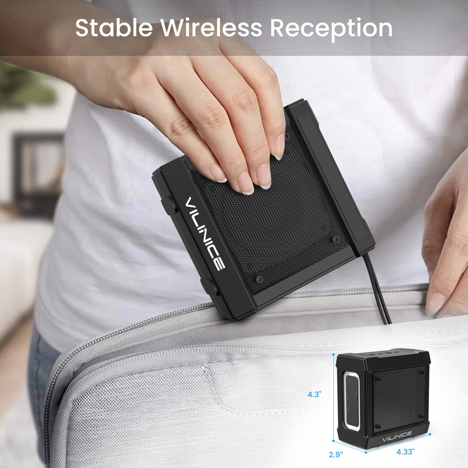 VILINICE Bluetooth Speaker Portable, IP66 Waterproof Wireless Speaker 3D Sound, 10 Colorful Modes, TF Card Support(Not Included)